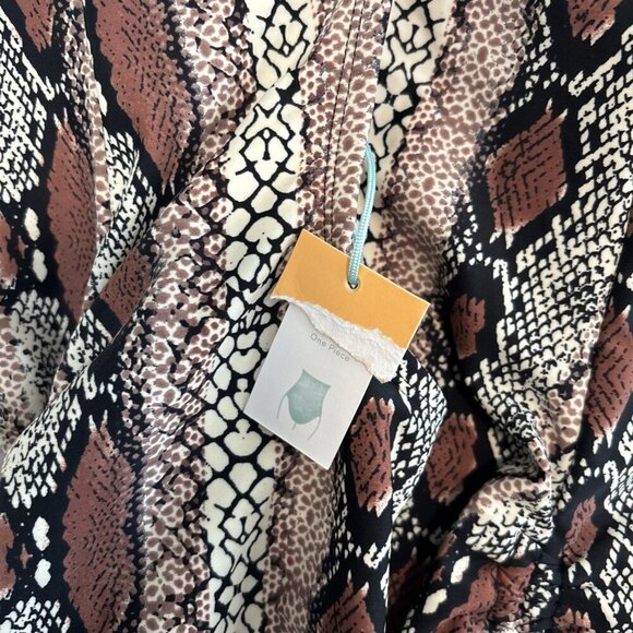 Kona Sol Brown Snake Print Swimsuit Medium Coverage One Piece Women's Sz L NWT - Picture 7 of 10